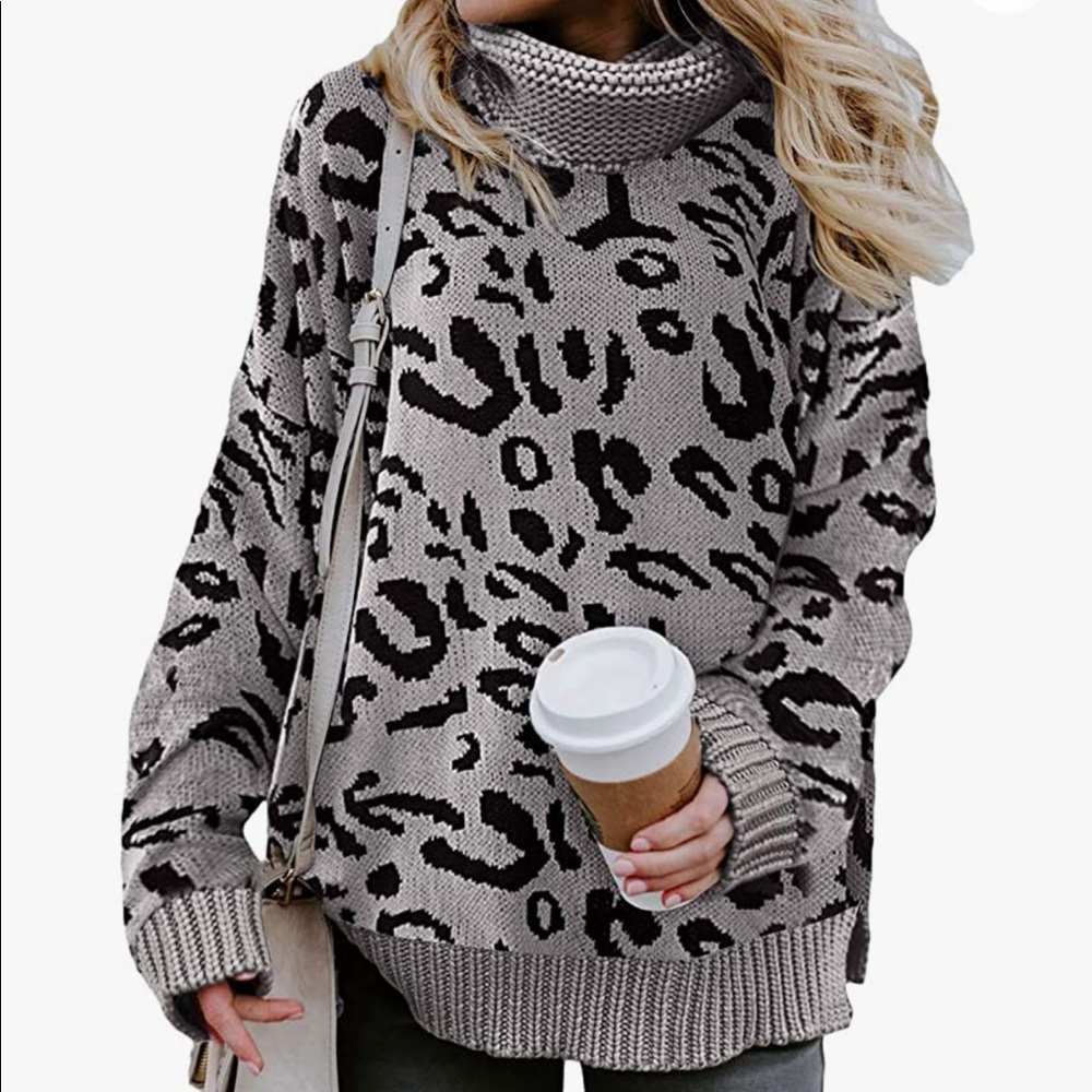 Amazon gray and black leopard sweater